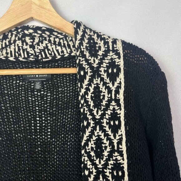 Lucky Brand Novelty Stitch Western Print Black & White Open Front Cardigan S - Picture 3 of 3